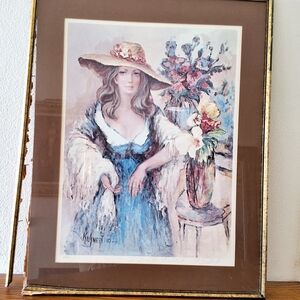 Elegant Woman Art Print with Brown Frame